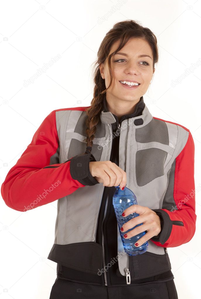 Biker woman with water bottle
