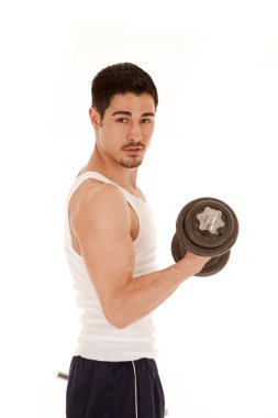 Man workout curl serious clipart