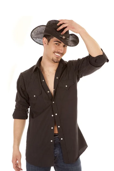 Cowboy in zwarte bedrijf hoed — Stockfoto