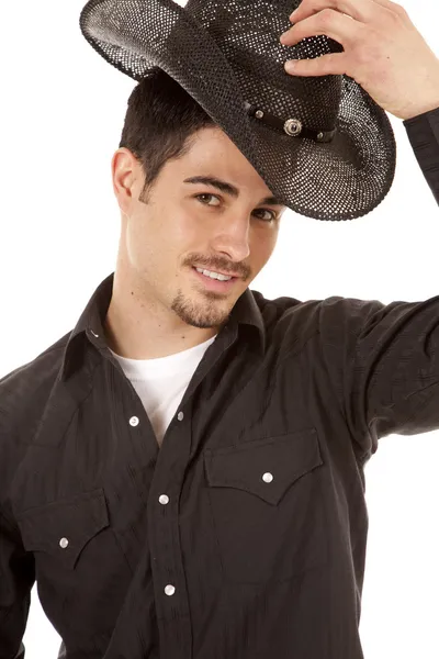 Vaquero de negro con sombrero —  Fotos de Stock