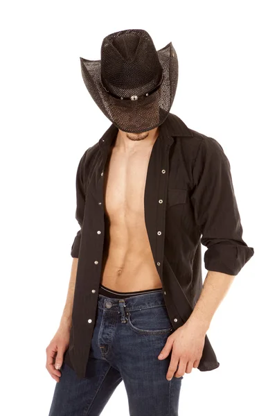 Camicia da cowboy aperta guardando in basso — Foto Stock