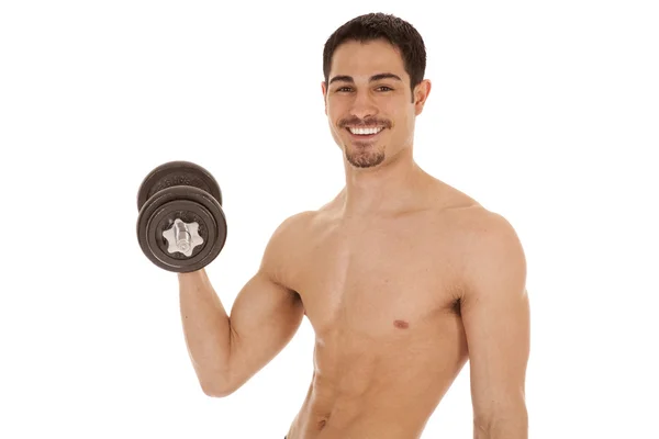 Man curl weights smile — Stock Photo, Image
