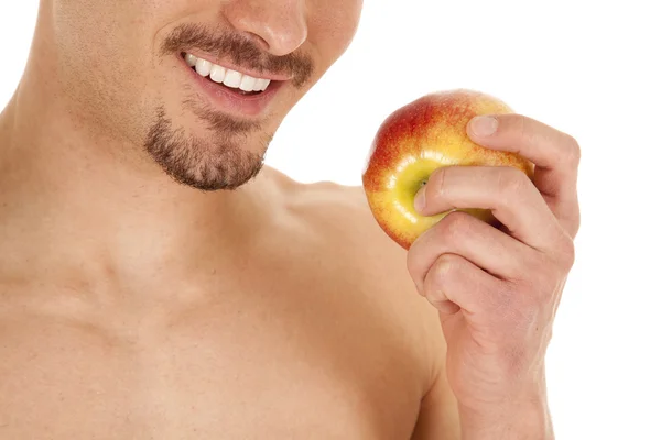 Muž v ústech a apple — Stock fotografie