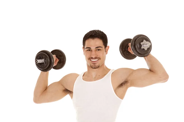 Man with biceps and weights — Stock Photo, Image