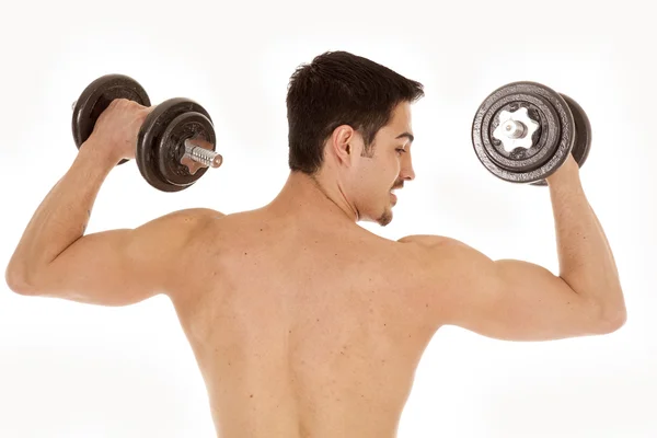 Man workout shirtless turn head — Stock Photo, Image