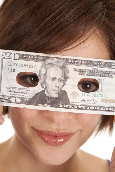 Gier-Auge hält Geld — Stockfoto