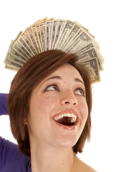 Greed money behind head — Stock Photo, Image
