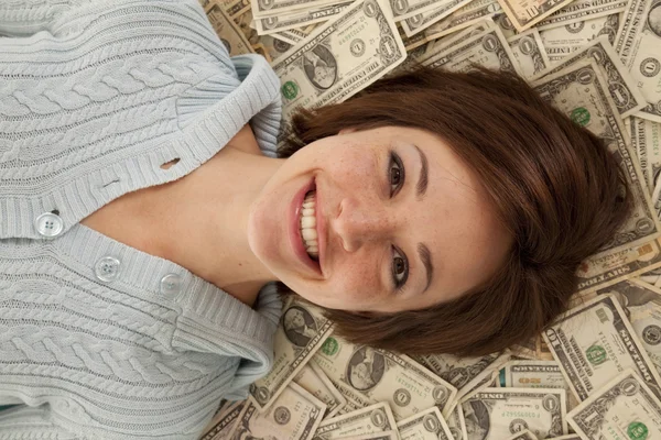 Cabeça feliz no dinheiro — Fotografia de Stock
