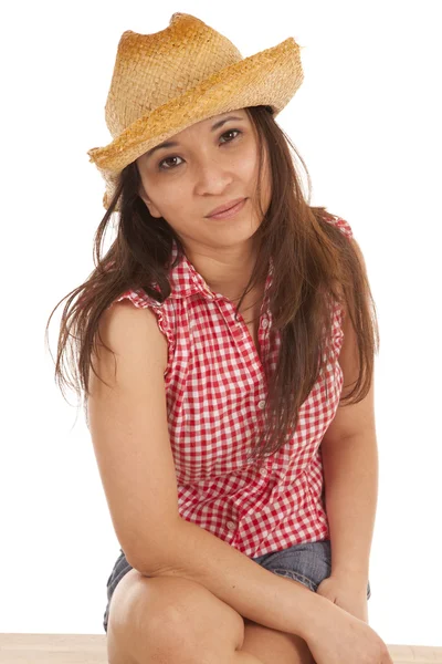 Cowgirl med hatt leende — Stockfoto