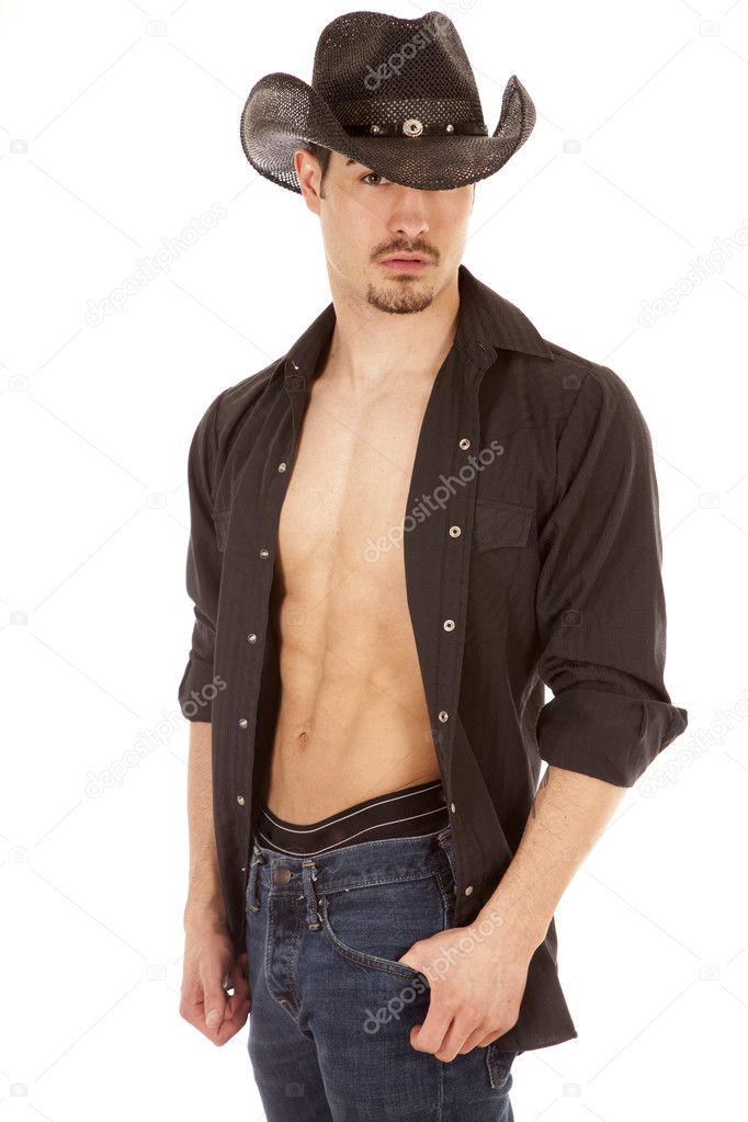 Cowboy serious shirt open