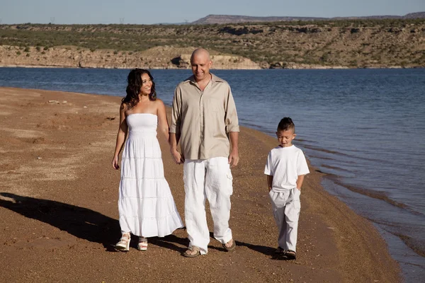 Family walk beach white — Stock Photo, Image