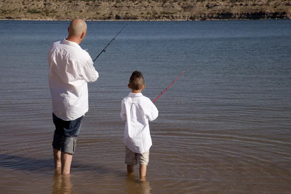 Father son fishing back — Stock Photo, Image