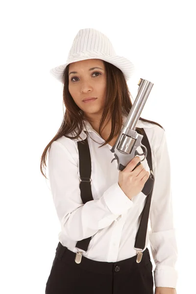 Gangster hold gun up — Stock Photo, Image