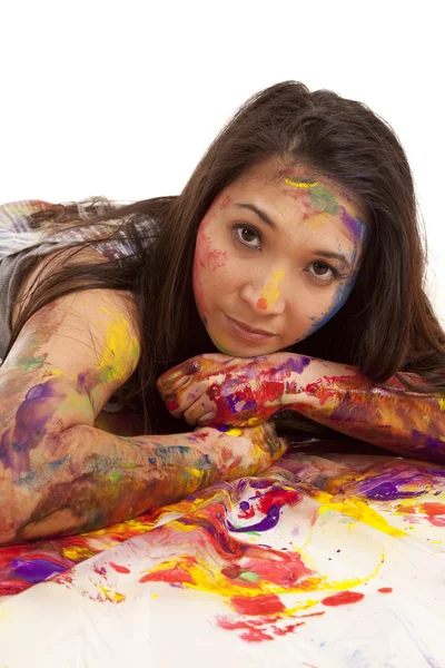 Laying in paint serious — Stock Photo, Image