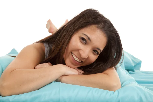 On bed low smile — Stock Photo, Image