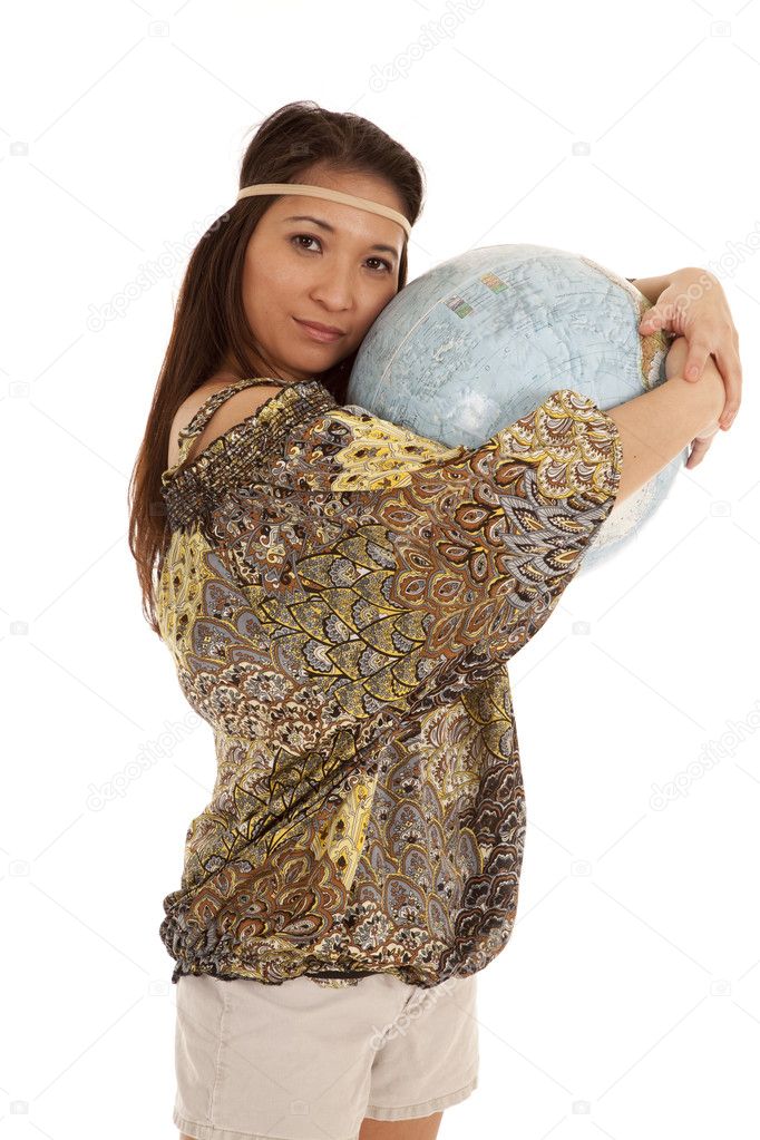 Hippy holding globe
