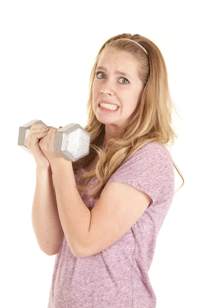 Girl weights heavy — Stock Photo, Image