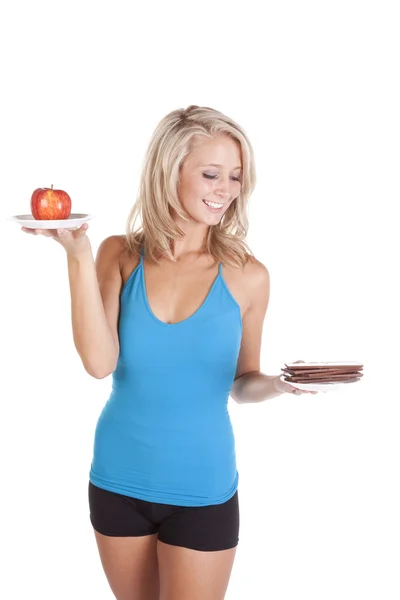 Blue top looking at chocolate smile — Stock Photo, Image
