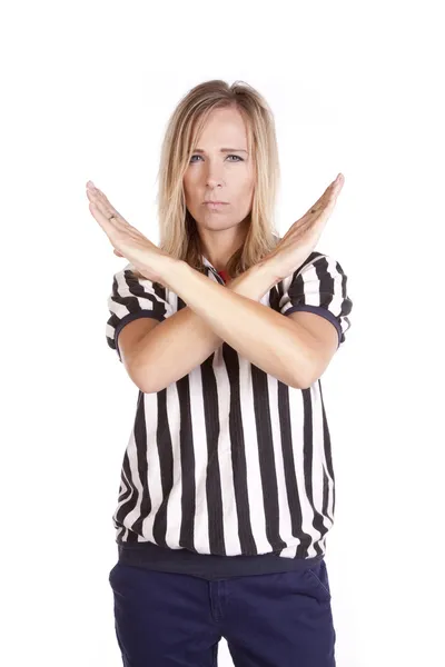 Female referee arms crossed — Stock Photo, Image