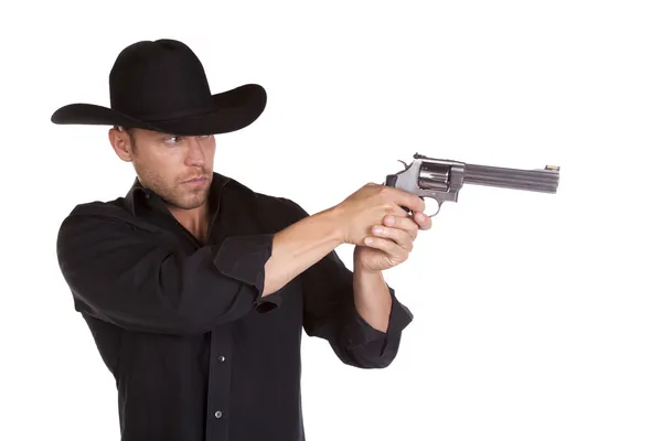 Holding gun man — Stock Photo, Image