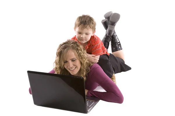 Mom son working — Stock Photo, Image