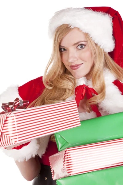Mrs santa giving present — Stock Photo, Image