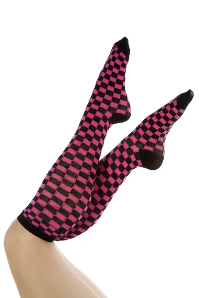 Rózsaszín és fekete zokni hegyes lábujjak — Stock Fotó