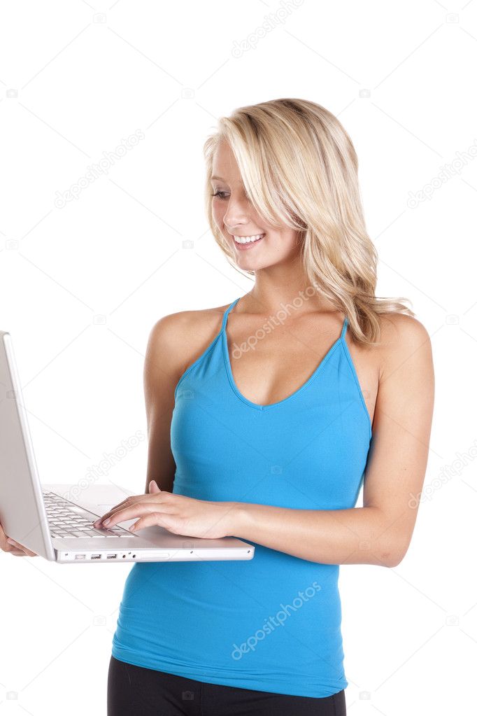 Blue top laptop stand smile down