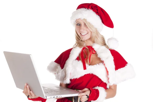 Santas helper laptop glimlachen — Stockfoto