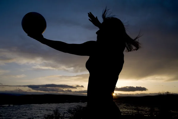 Silhouette closeup volleyball serve — Stock Photo, Image