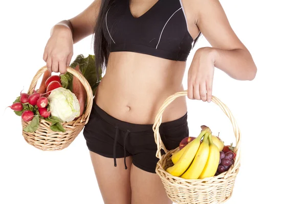 Womans body fruit vegetables — Stock Photo, Image