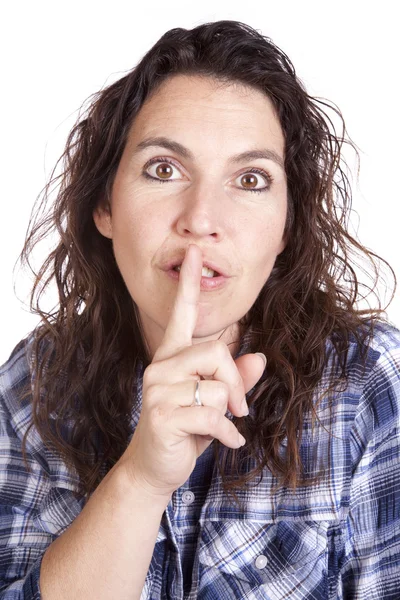 Woman expression blue shhh — Stock Photo, Image