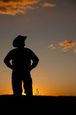 Cowboy silhouette stand sunset clipart