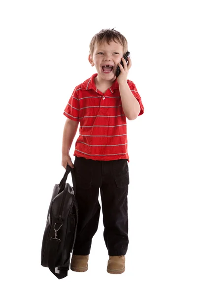 Ung forretningsmand med telefon griner - Stock-foto