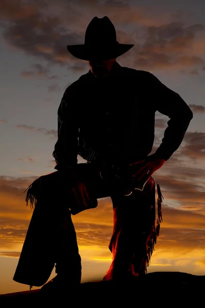 Kovboy bacak yukarı siluet — Stok fotoğraf