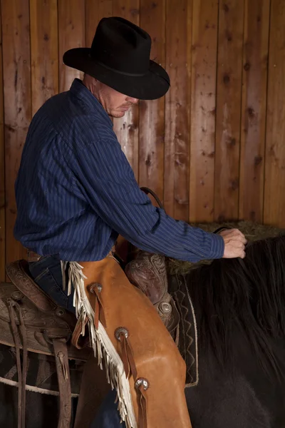 Cowboy riding close wood back — Stock Photo, Image