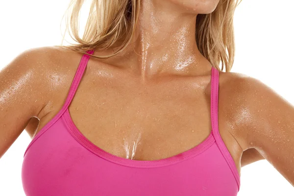 Kvinna svett bröstet rosa vit — Stockfoto