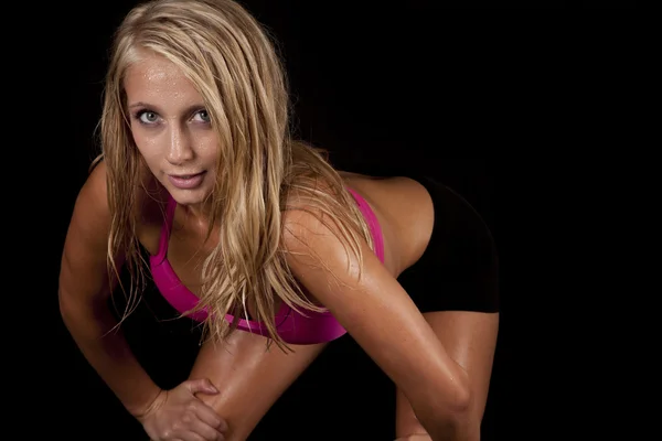 Woman sweat lean look pink — Stock Photo, Image