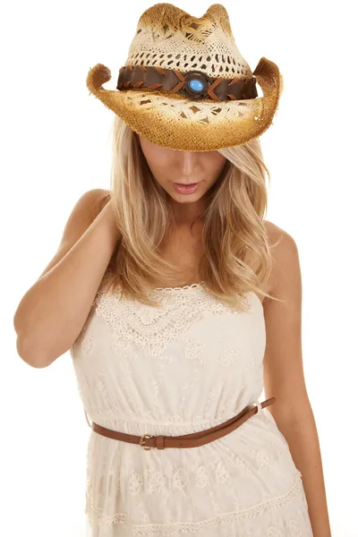 Woman cowgirl had looking down — Stock Photo, Image