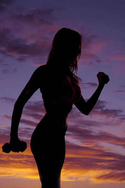 Vrouw silhouet gewichten — Stockfoto