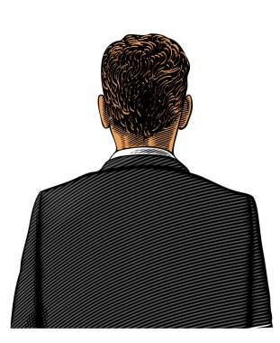 Man in suit from back or rear view in engraved style clipart