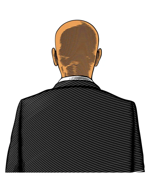 Φαλακρός άνδρας στο κοστούμι από το πίσω μέρος ή πίσω όψη στο χαραγμένο στυλ — Διανυσματικό Αρχείο