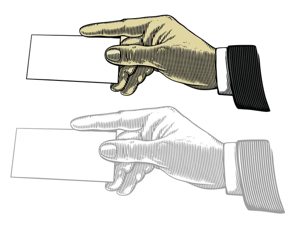 Hand holding witte lege kaart — Stockvector