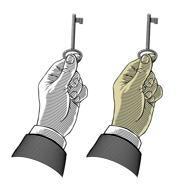 Vintage Hand hält einen Schlüssel — Stockvektor