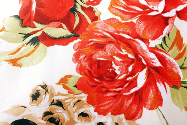 Kırmızı gül desenli ipek çiçek kumaş — Stok fotoğraf
