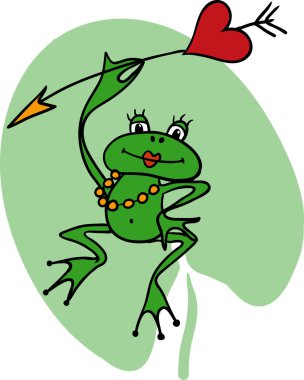 Cute cartoon princess frog with an arrow clipart