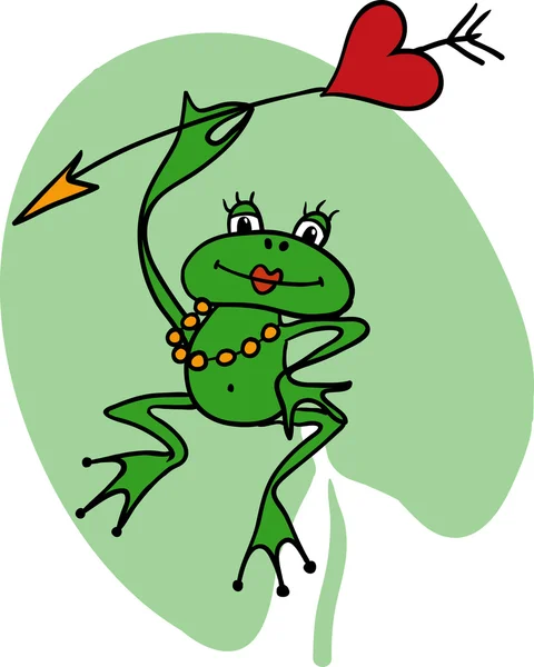 Симпатичный мультфильм про лягушку со стрелой — стоковый вектор