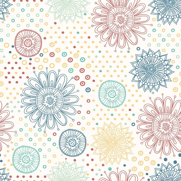 Beautiful flower seamless pattern background with dots and flowers — Stock Vector