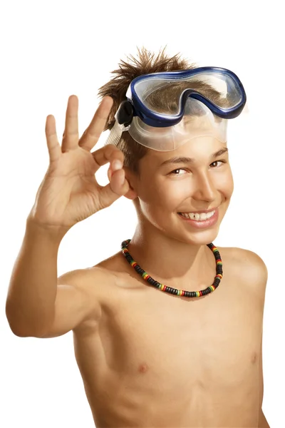 Menino máscara de mergulho — Fotografia de Stock