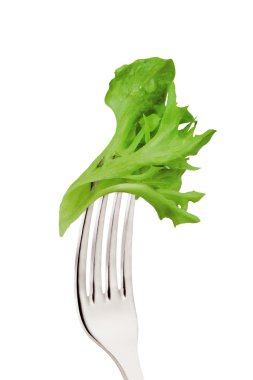 izole çatal üzerinde taze salata